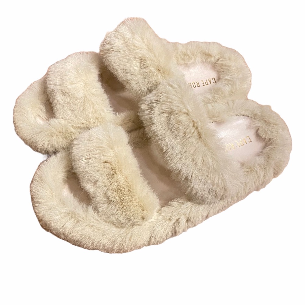 FALL SALE Cape Robbin Kandi Beige Faux Fur Slides Sandals - Picture 3 of 3